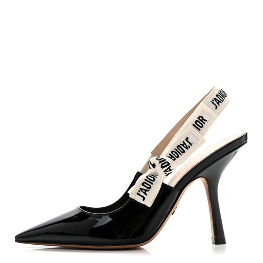 Christian Dior Patent Ribbon Women's J'Adior 100mm Slingback Pumps 35 Black
