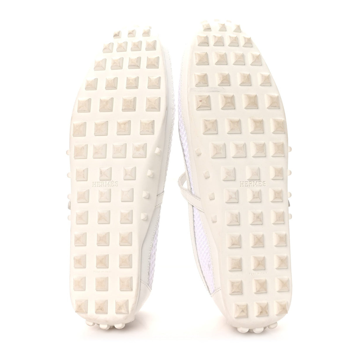 Hermes Crochet Knit Calfskin Women's Kichu Ballet Flats 39 White