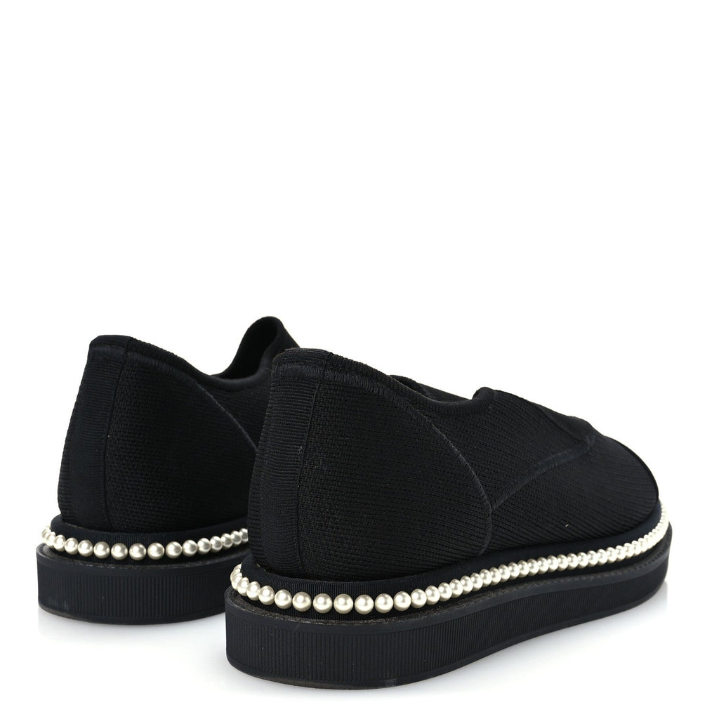 Chanel Stretch Fabric Grosgrain Women's Pearl Cap Toe CC Loafers 35.5 Black