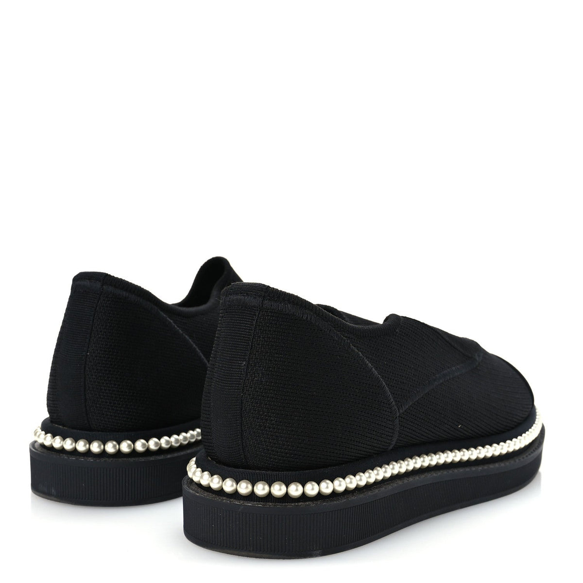 Chanel Stretch Fabric Grosgrain Women's Pearl Cap Toe CC Loafers 35.5 Black