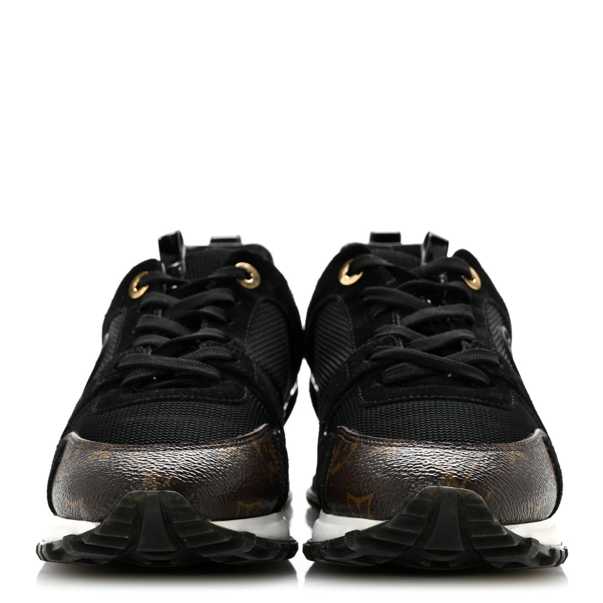 Louis Vuitton Suede Calfskin Women's Monogram Run Away Sneakers 38 Black