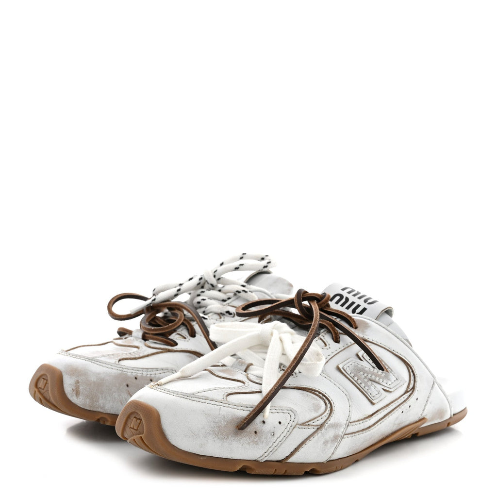 Miu Miu Calfskin Women's 530 SL Slip-On Sneaker Mules 37 White