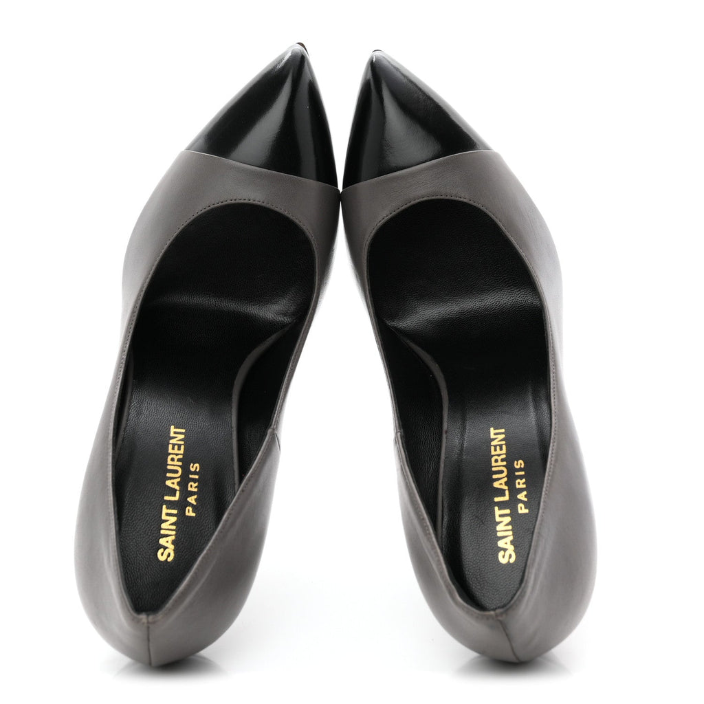 Saint Laurent Calfskin Cap Toe Janis 105 Platform Pumps 39.5 Grey