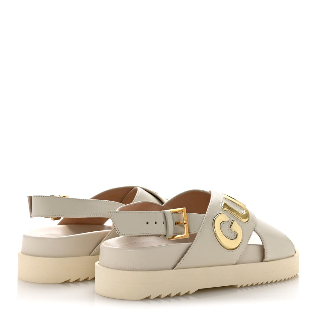 Gucci Calfskin Nappa Women's Charlotte Slingback Sandals 35 Mystic White Platino