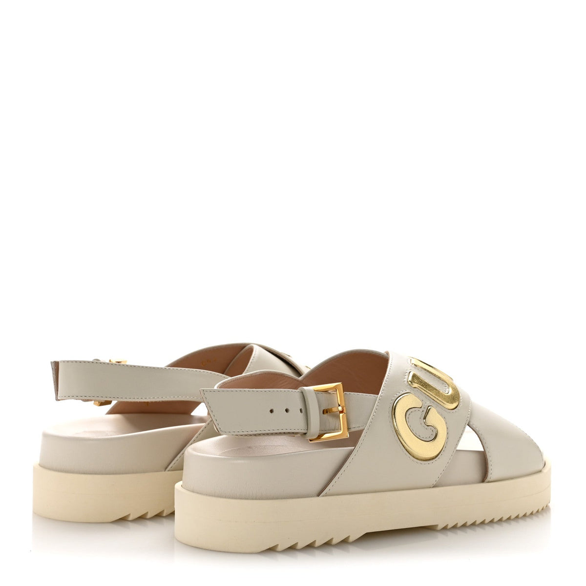 Gucci Calfskin Nappa Women's Charlotte Slingback Sandals 35 Mystic White Platino