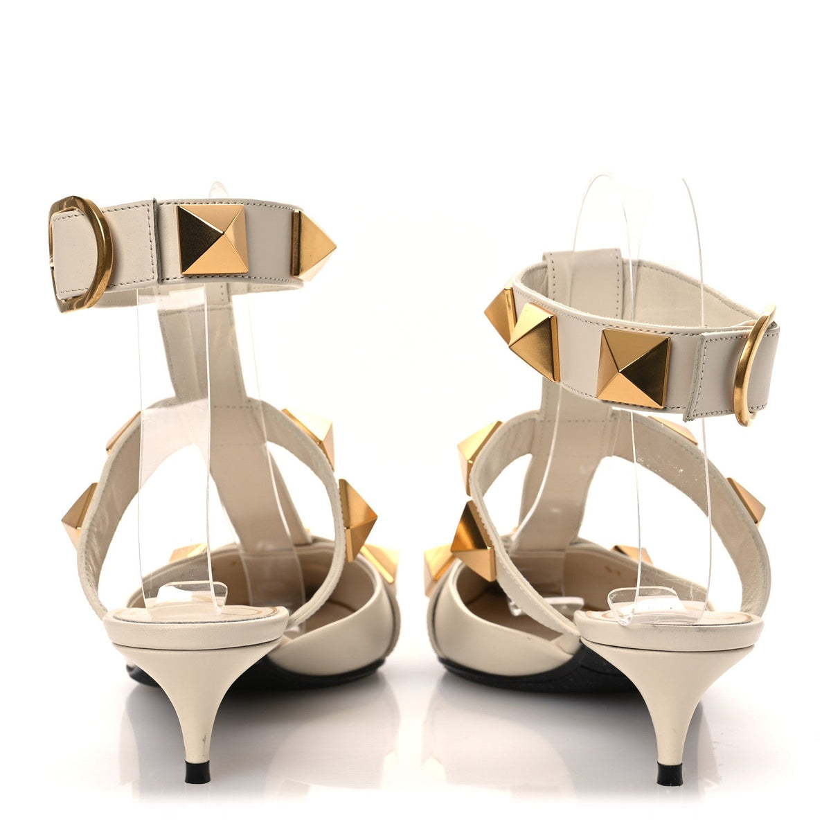 Valentino Garavani Calfskin Women's Roman Stud Ankle Strap 40mm Pumps 35 White