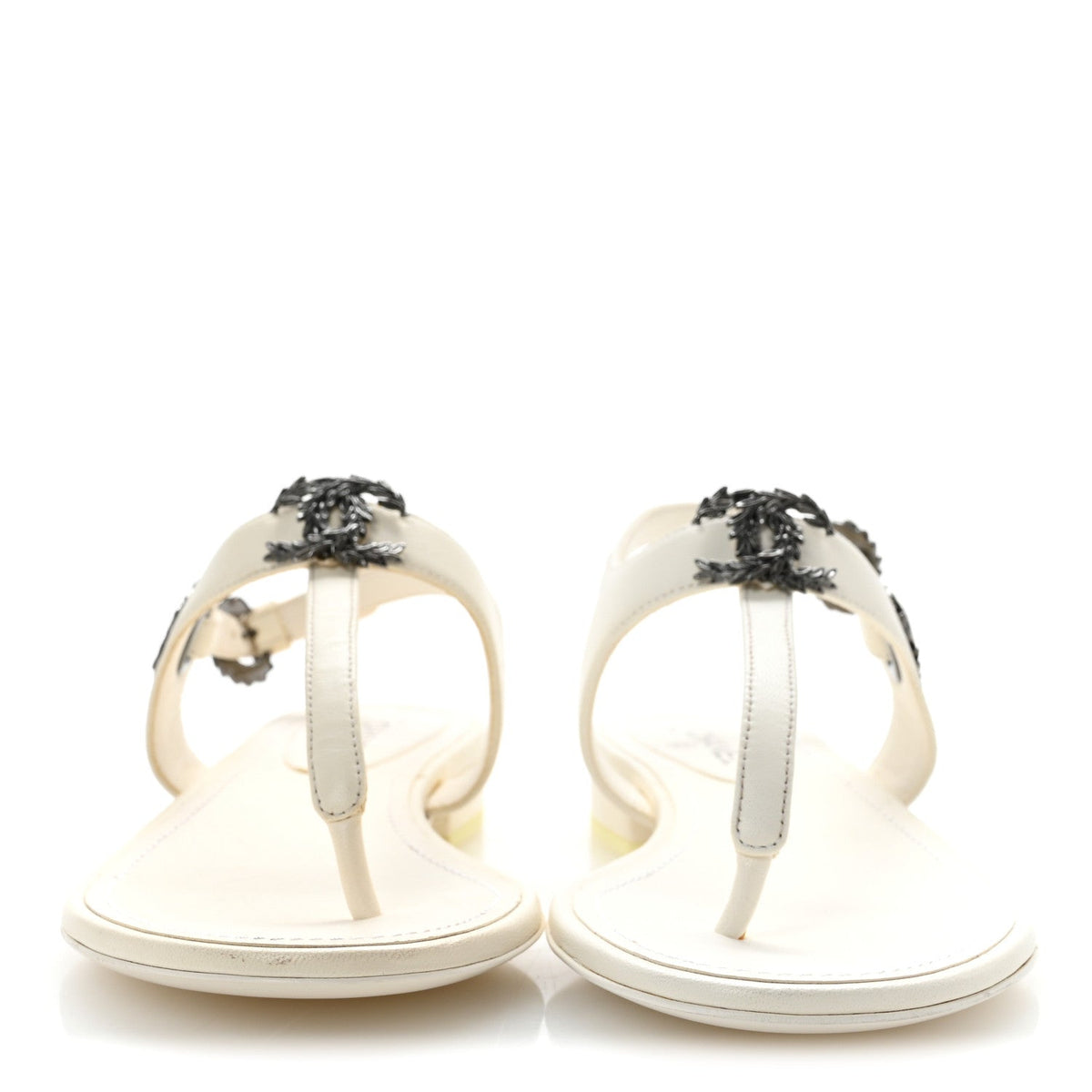 Chanel Lambskin Women's CC Leaf Thong Sandals 36 White