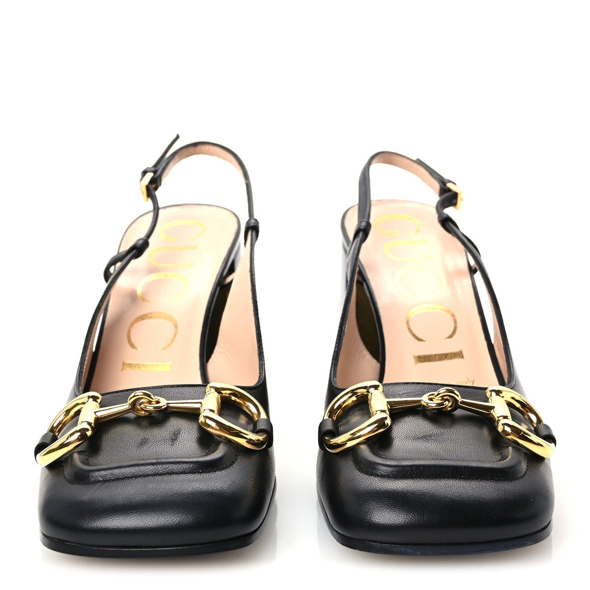 Gucci Malaga Kid Horsebit Women's 75mm Slingback Pumps 37 Black