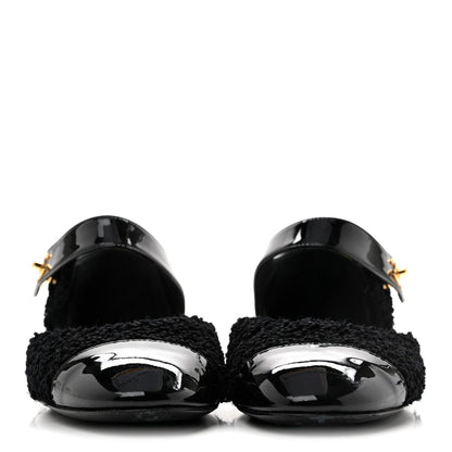 Chanel Tweed Patent Cap Toe CC Women's Ballerina Flats Black