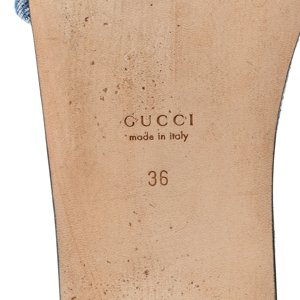 Gucci Denim Women's GG Monogram Horsebit Flat Slide Sandals 36 Blue