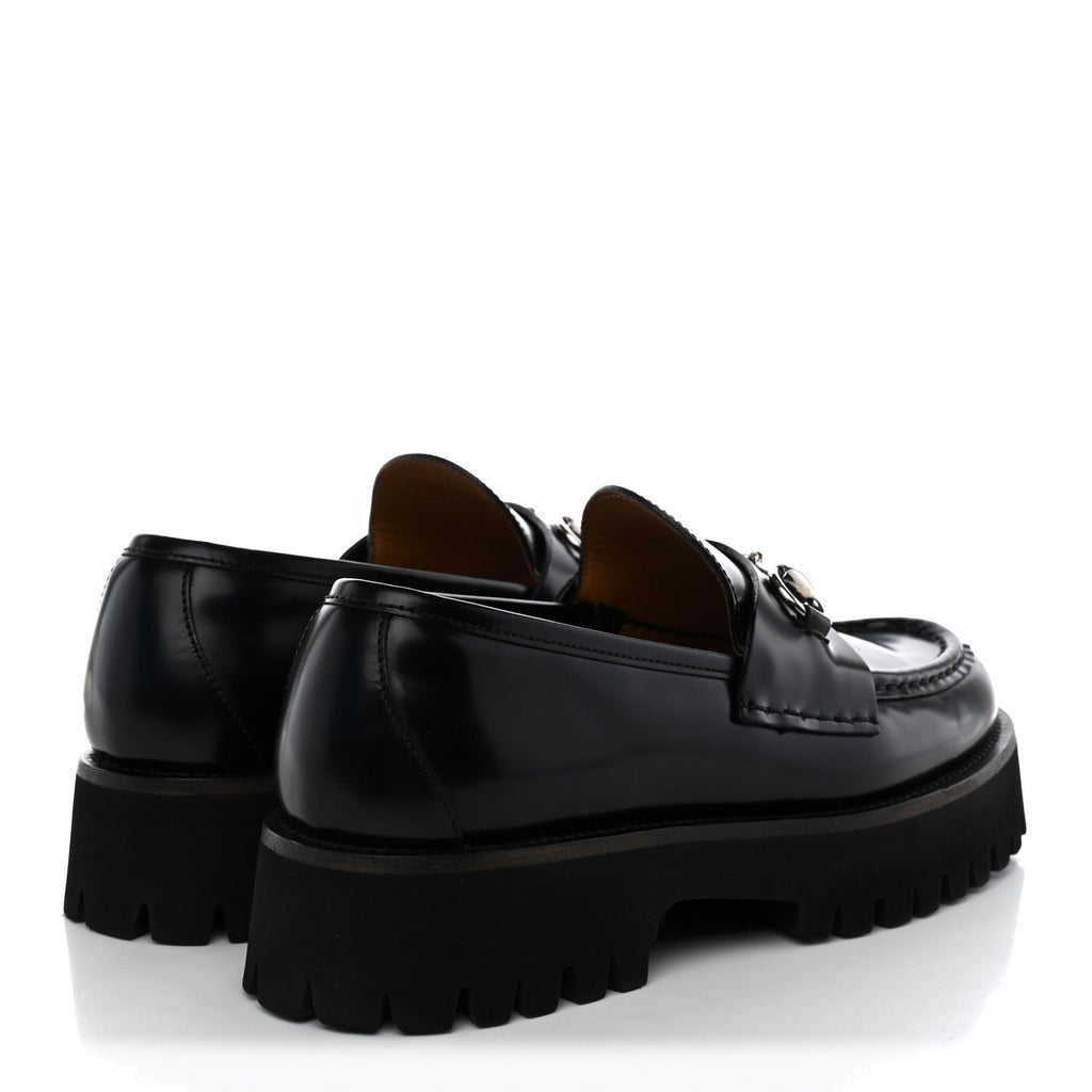 Gucci Cordovan Lux Women's Horsebit Platform Loafers 39 Black