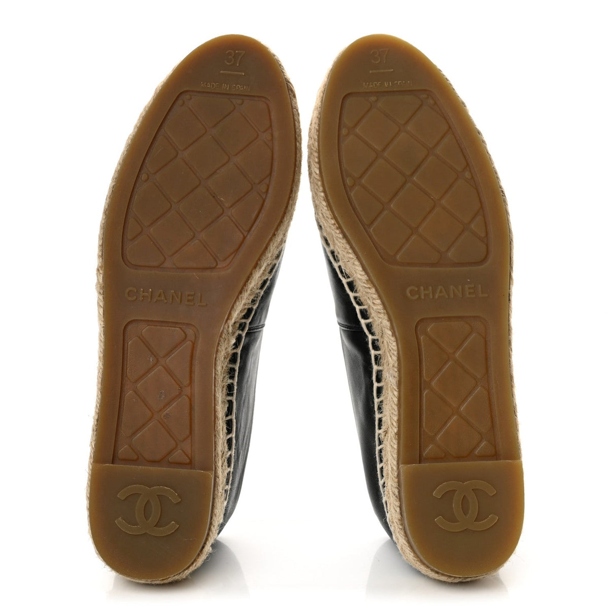 Chanel Lambskin CC Women's Espadrilles 37 Black White Dark Grey