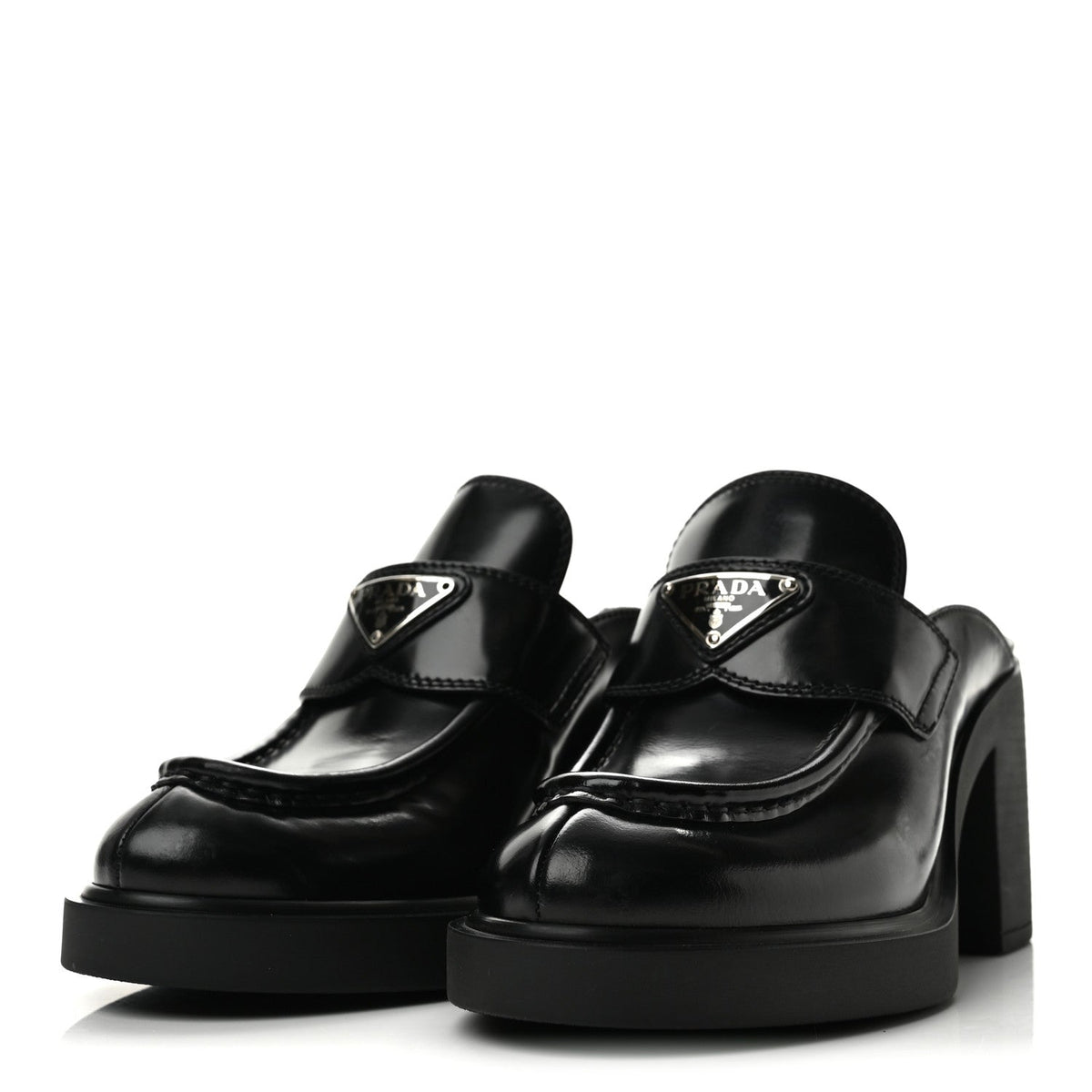 Prada Spazzolato Women's Platform Loafer Mules 38.5 Black