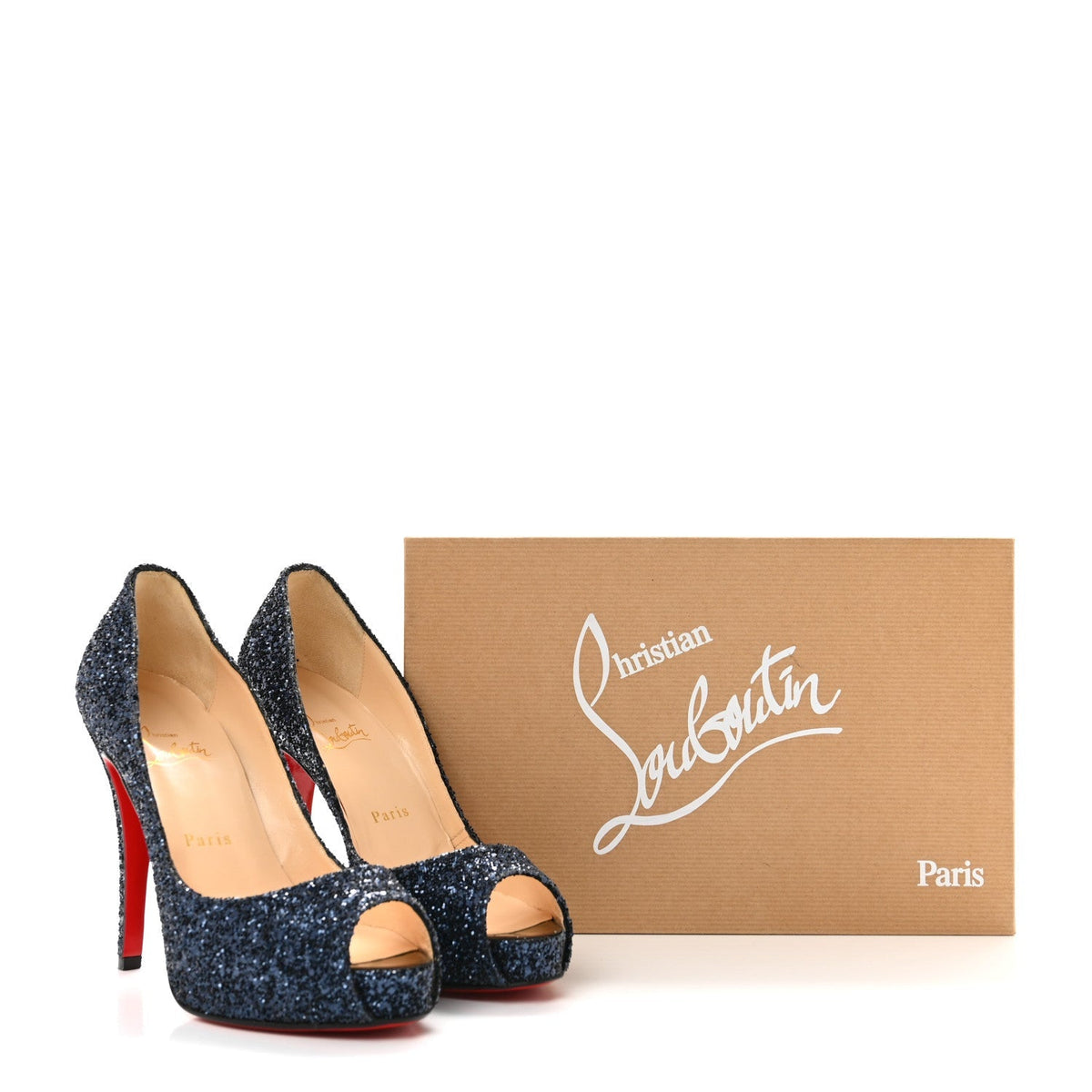 Christian Louboutin Glitter Leather Women's Very Prive 120 Pumps 37 Bleu Marine