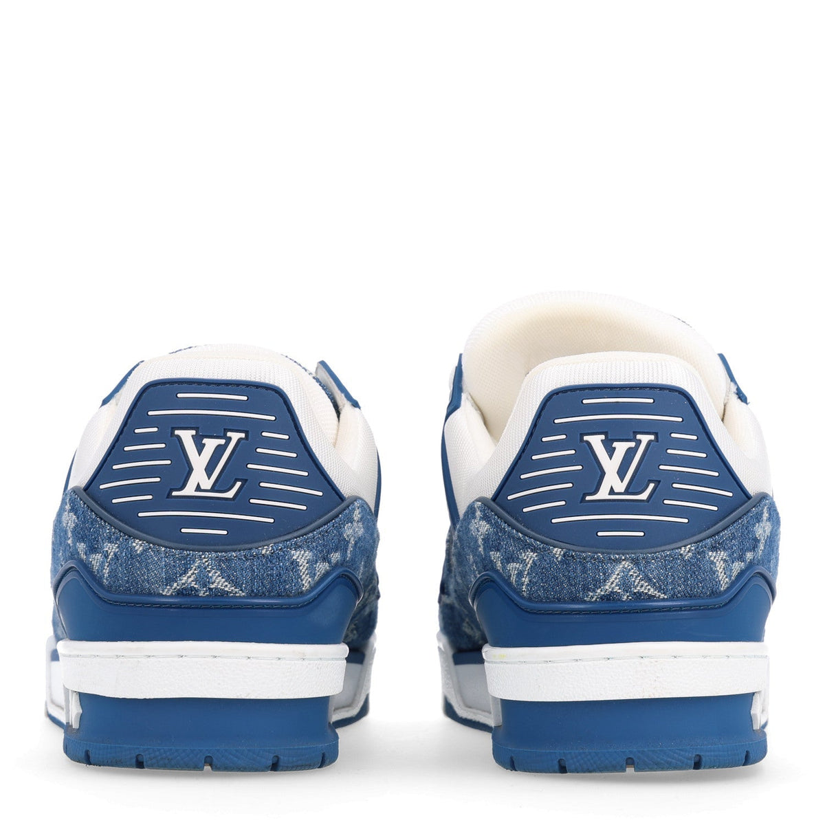 Louis Vuitton Monogram Denim Calfskin Women's LV Trainer Sneakers 40 Blue