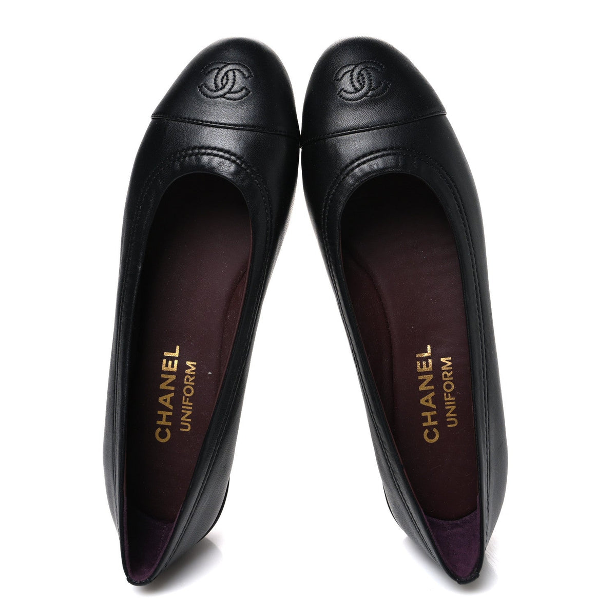 Chanel Lambskin Women's Cap Toe CC Uniform Ballerina Flats 36.5 Black