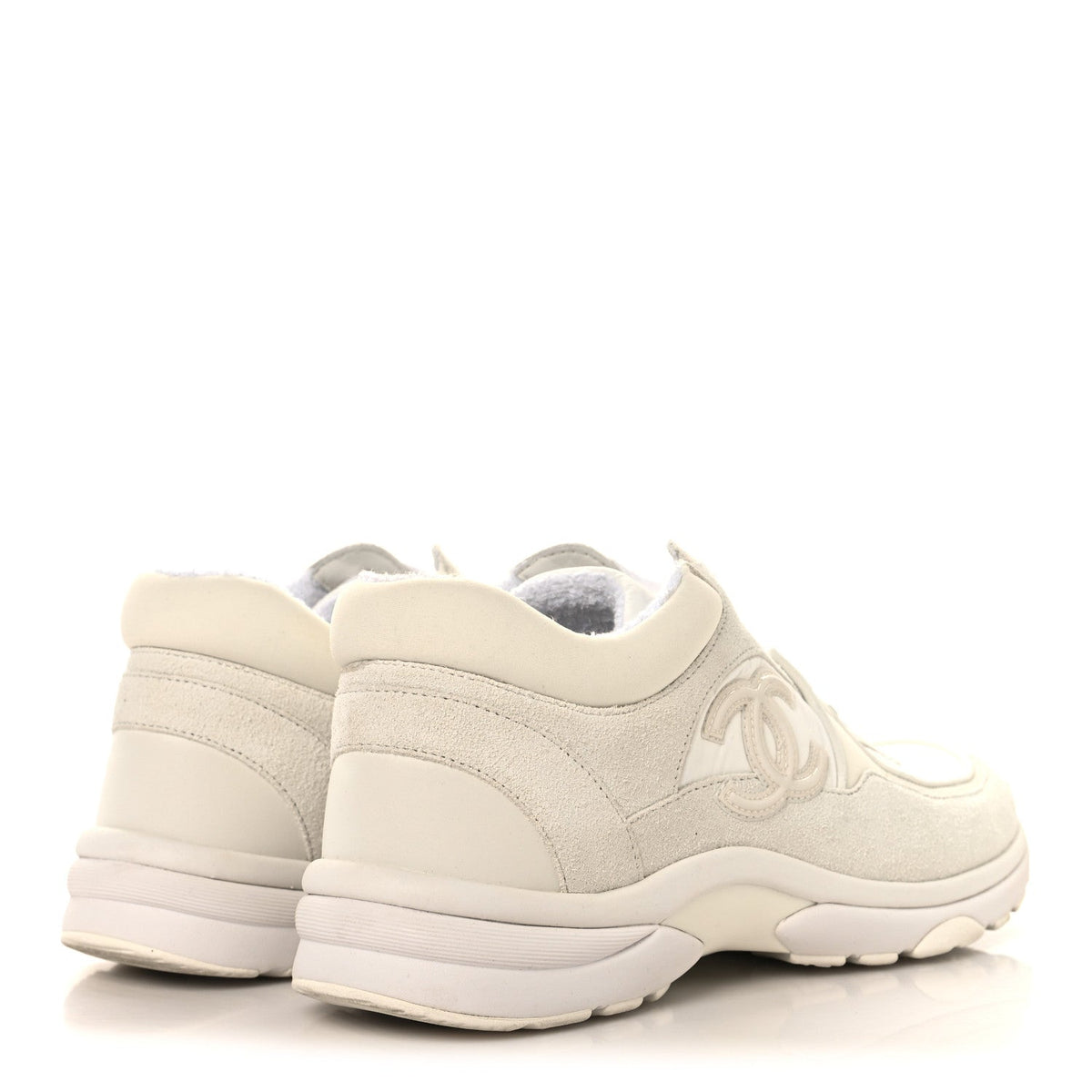 Chanel Suede Calfskin Women's CC Sneakers 37.5 White