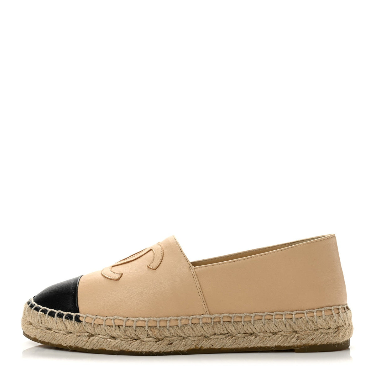Chanel Lambskin Women's CC Espadrilles 36 Beige Black