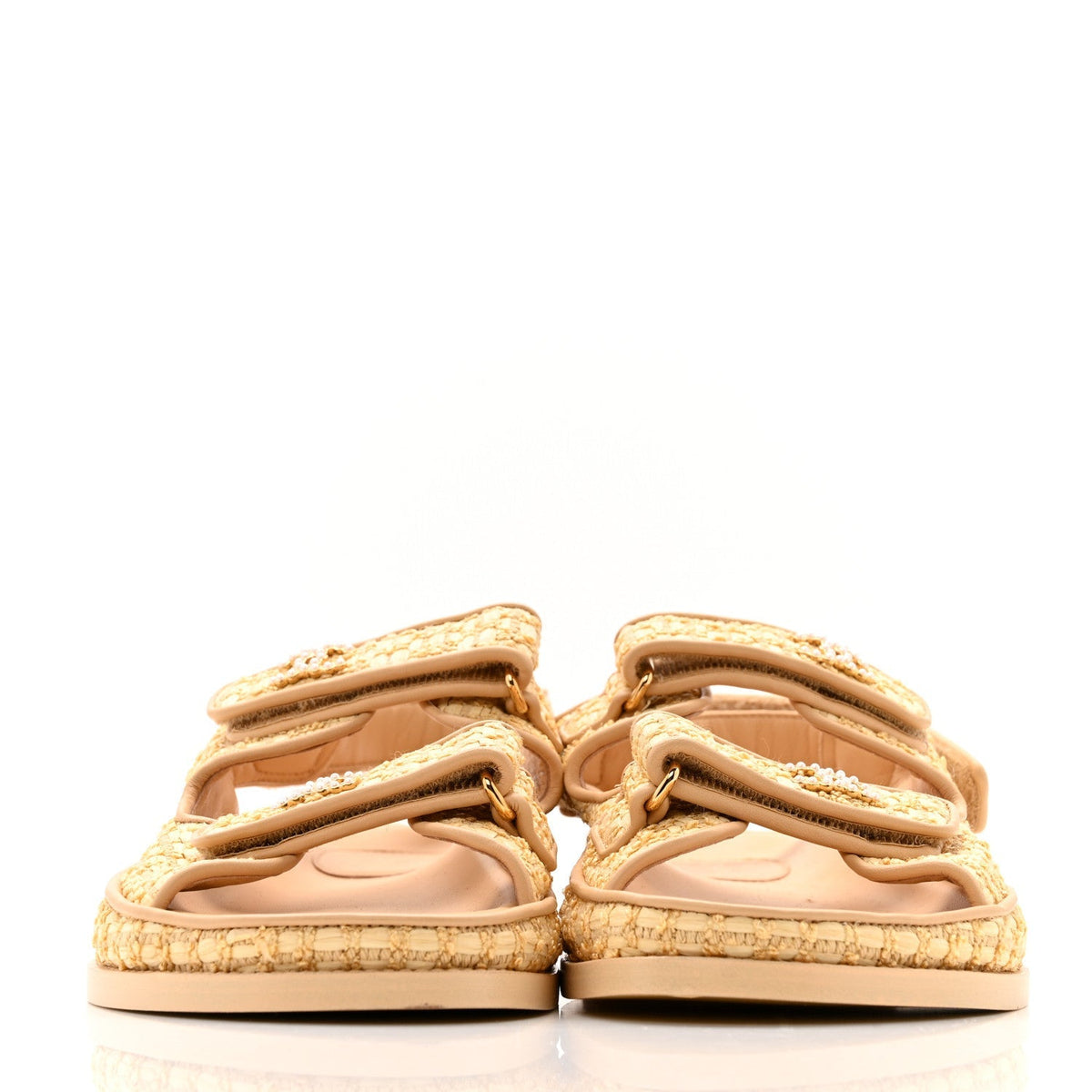 Chanel Braided Fabric Women's Velcro Dad Sandals 38.5 Beige