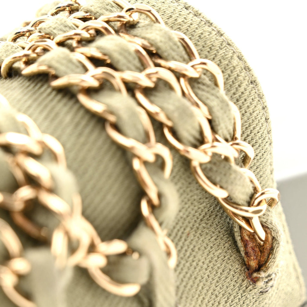 Chanel Canvas Women's Chain Flat Sandals 38 Khaki