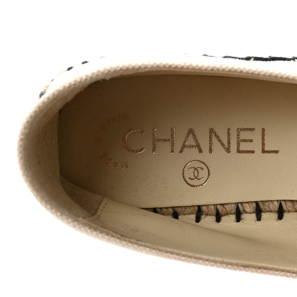 Chanel Fabric Women's Biarritz CC Espadrilles 36 Beige Black