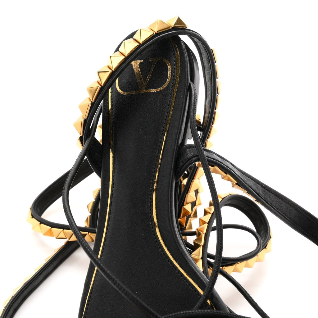 Valentino Garavani Calfskin Women's Rockstud No Limit Gladiator Flat Sandals 37 Black