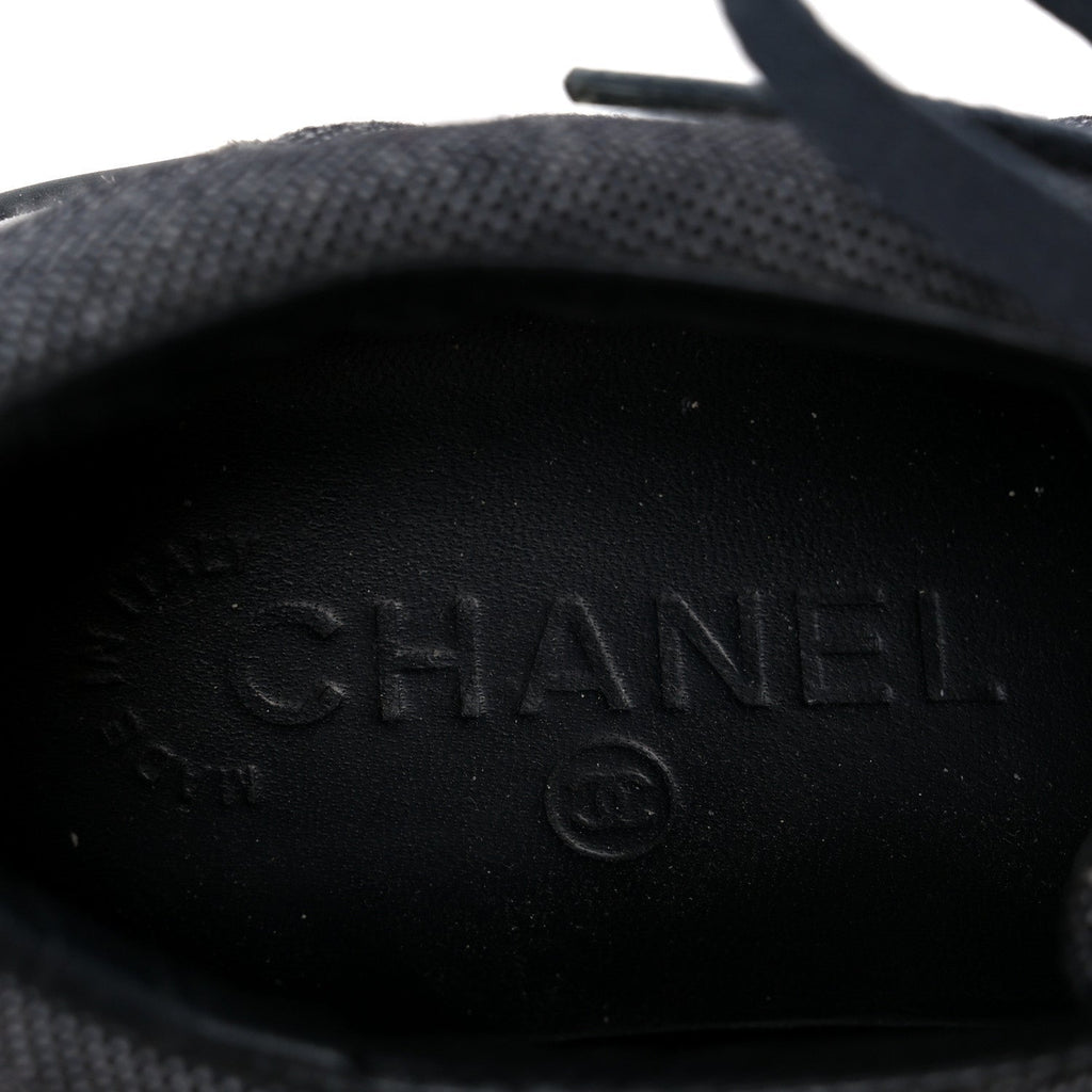 Chanel Toile Suede Calfskin Women's CC Low Top Sneakers 36 Dark Grey