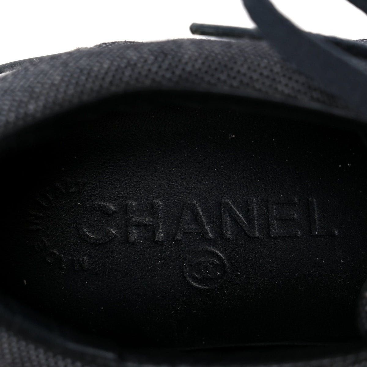 Chanel Toile Suede Calfskin Women's CC Low Top Sneakers 36 Dark Grey