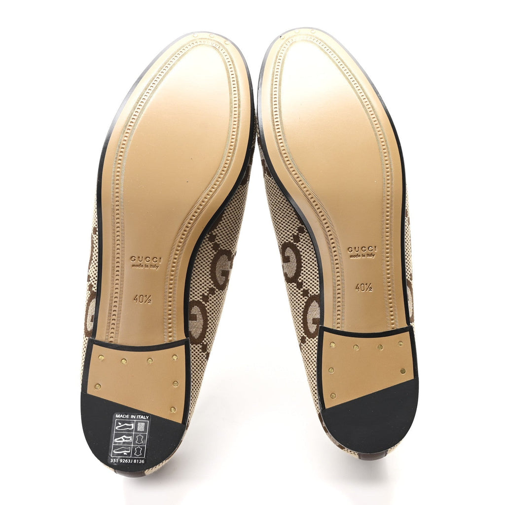 Gucci Monogram Jumbo GG Women's Horsebit Jordaan Loafers 40.5 Camel Ebony Beige
