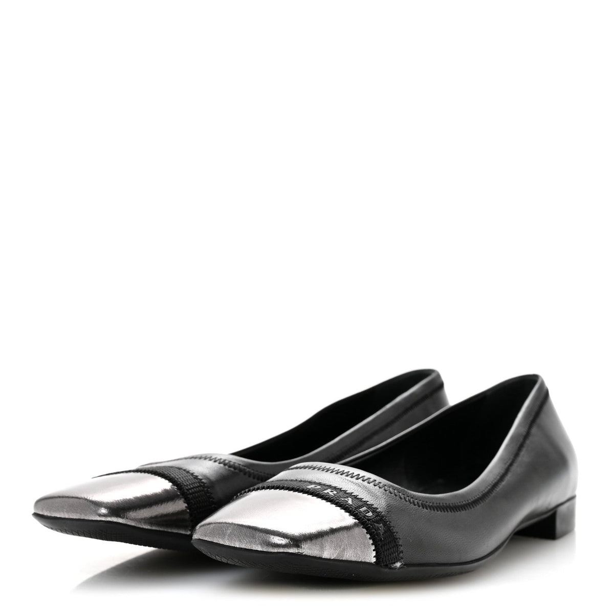 Prada Nappa Metallic Women's Square Toe Ballerina Flats 35.5 Black
