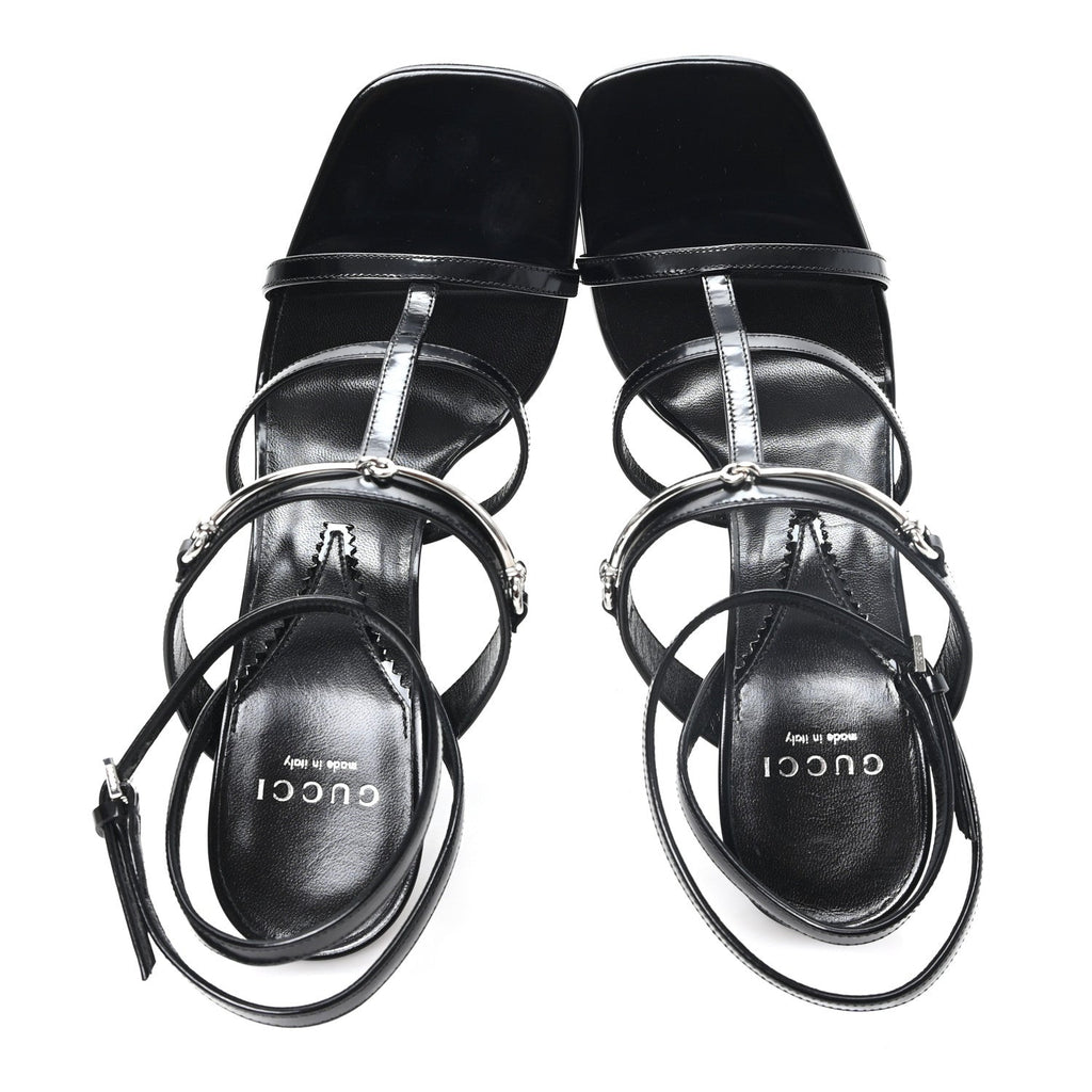 Gucci Nappa Women's Regent Strappy Horsebit Sandals 39 Black