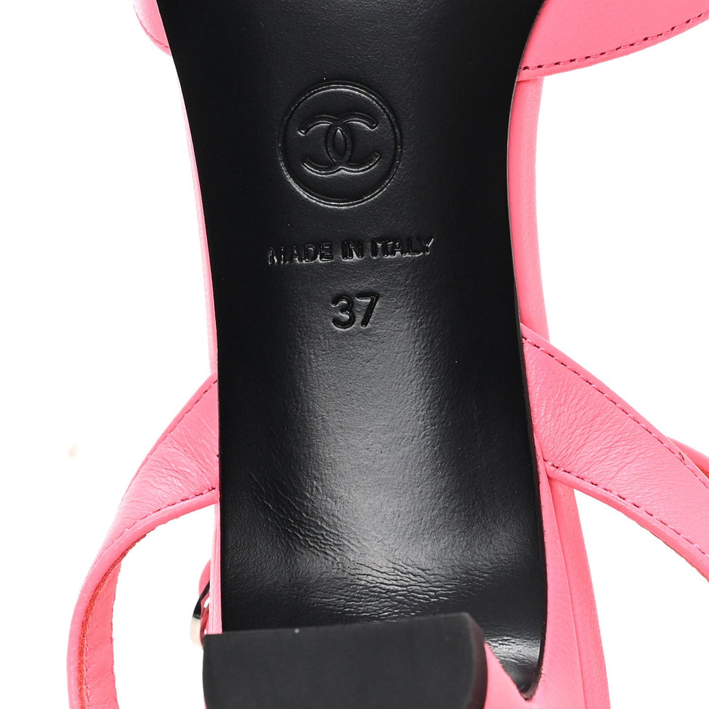 Chanel Lambskin Grosgrain Women's Cap Toe CC Slingback Pumps 37 Coral Black