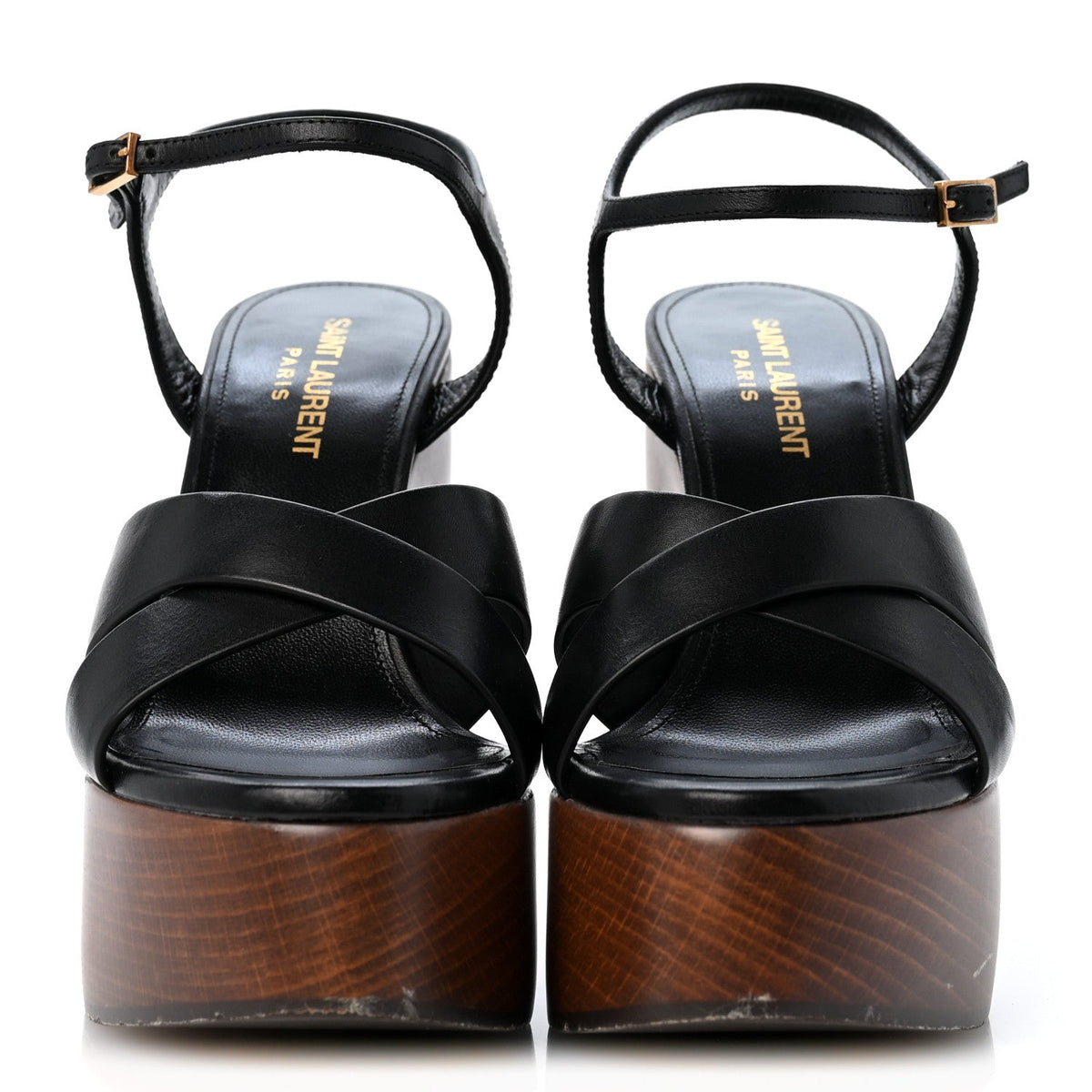 Saint Laurent Calfskin Women's Bianca Platform Sandals 35.5 Black