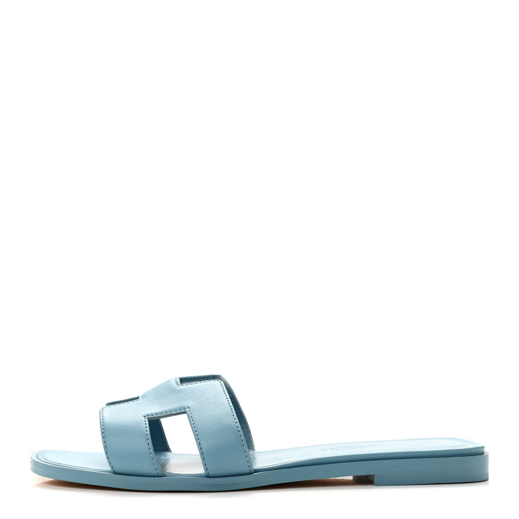 Hermes Box Calfskin Women's Oran Sandals 36 Light Bleu