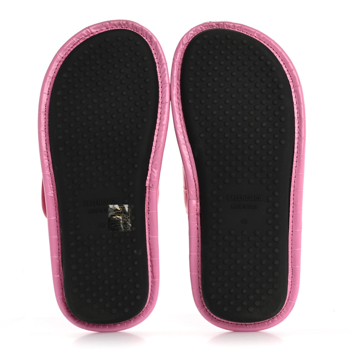 Balenciaga Crocodile Embossed Calfskin Logo Women's Slides 40 Fuxia