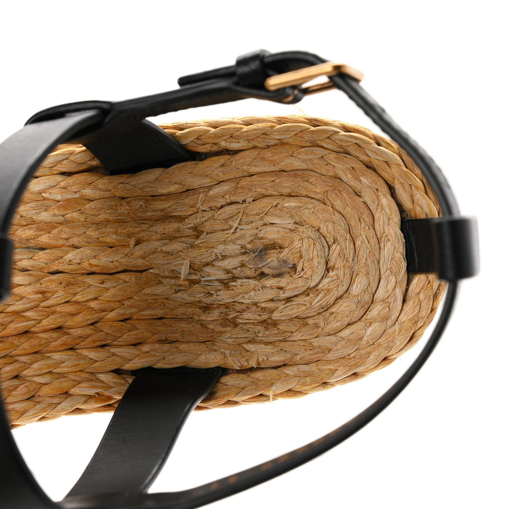 Saint Laurent Calfskin Raffia Cassandra Women's Sandals Black