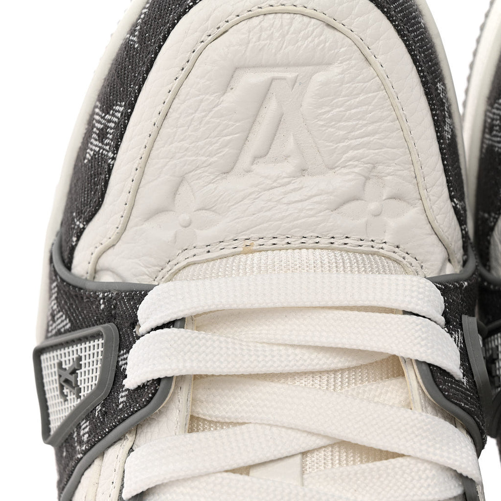 Louis Vuitton Calfskin Embossed Monogram Denim Men's LV Trainer Sneakers 5.5 Grey