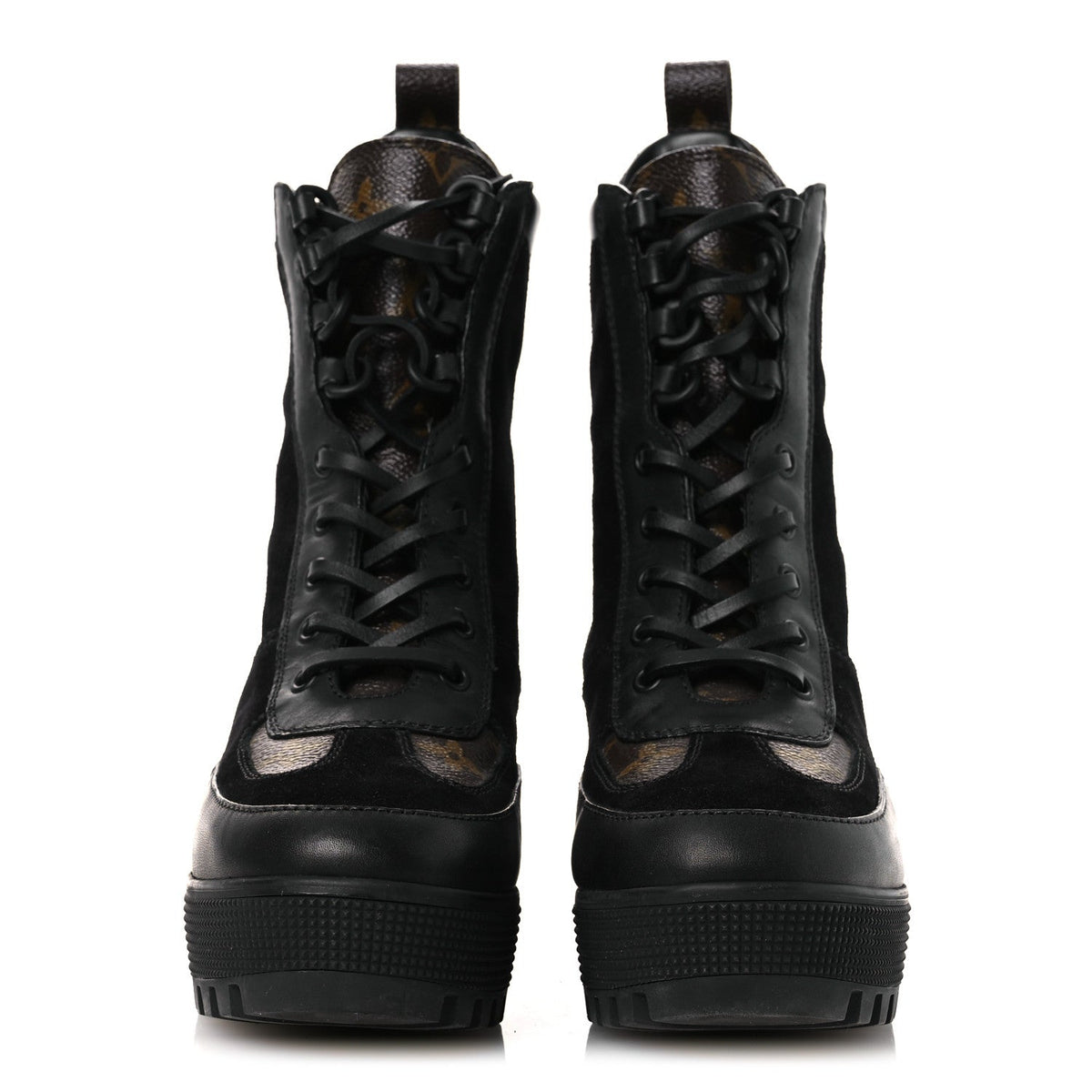 Louis Vuitton Suede Calfskin Monogram Women's Laureate Desert Boots 36 Black