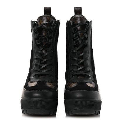 Louis Vuitton Suede Calfskin Monogram Women's Laureate Desert Boots 36 Black