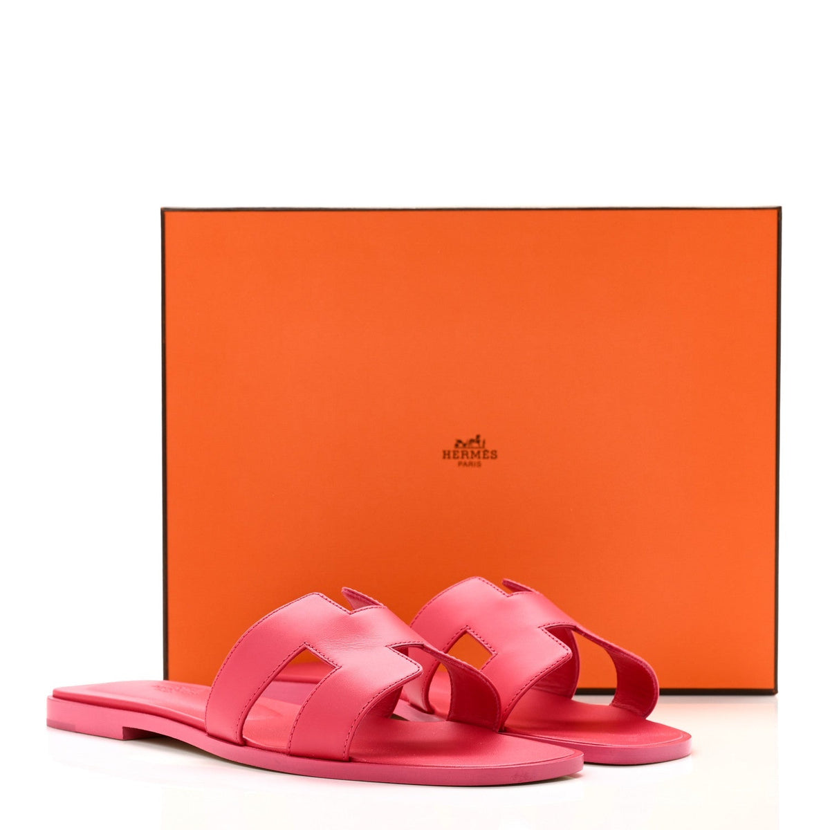 Hermes Epsom Calfskin Women's Oran Sandals 38.5 Rose Mexico