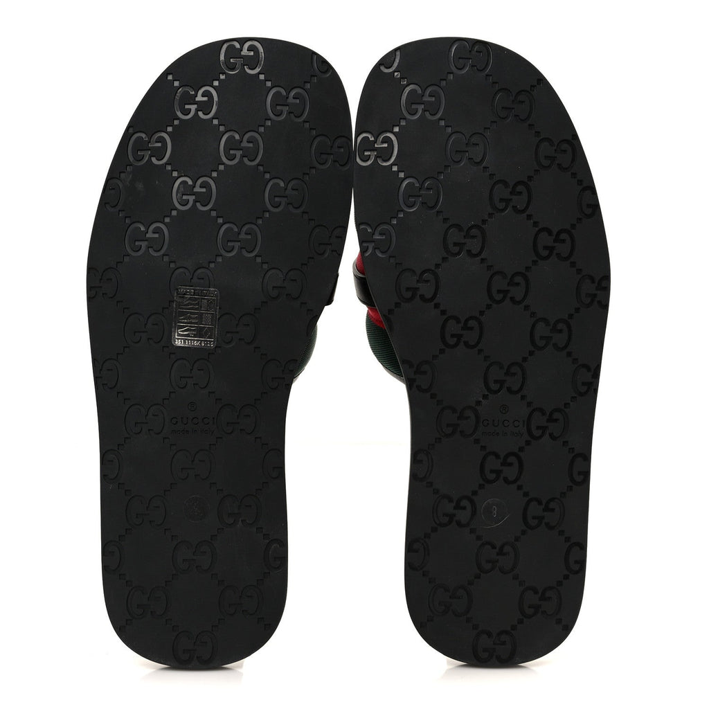 Gucci Nylon Calfskin Men's Web Interlocking G Maverik Slide Sandals 41 Black