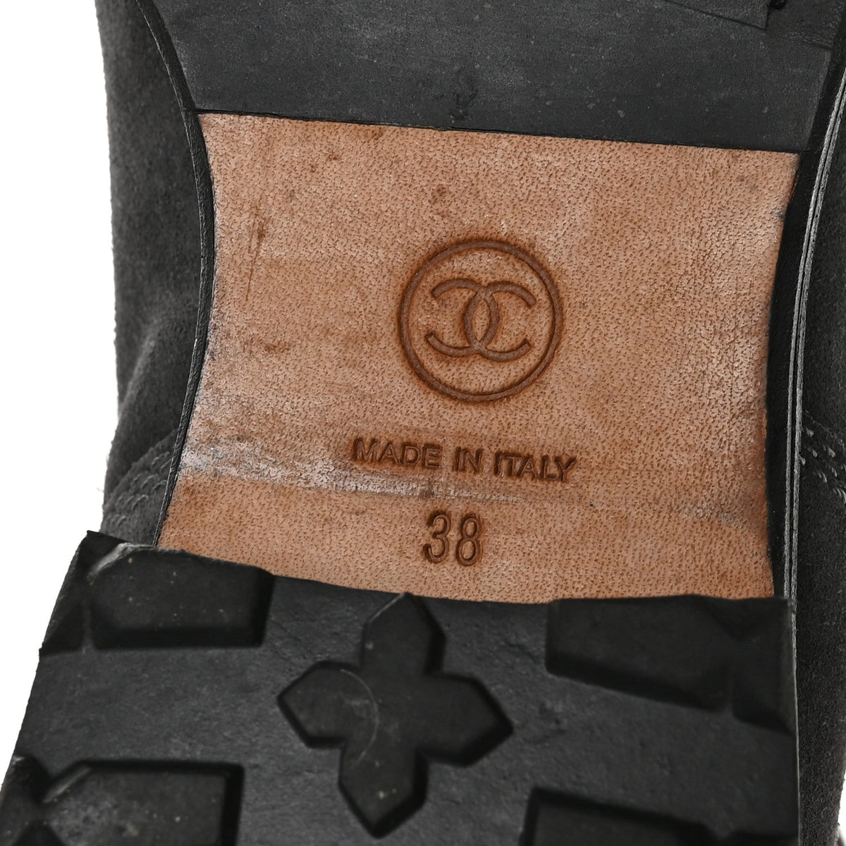 Chanel Suede Women's Quilted CC Tall Lace Up Combat Boots 38 Grey