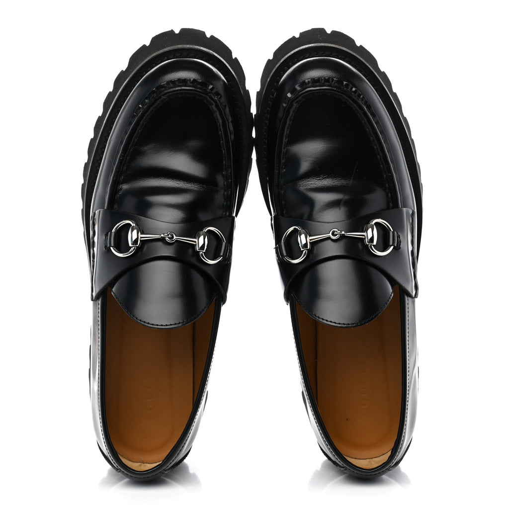 Gucci Cordovan Lux Women's Horsebit Platform Loafers 39 Black