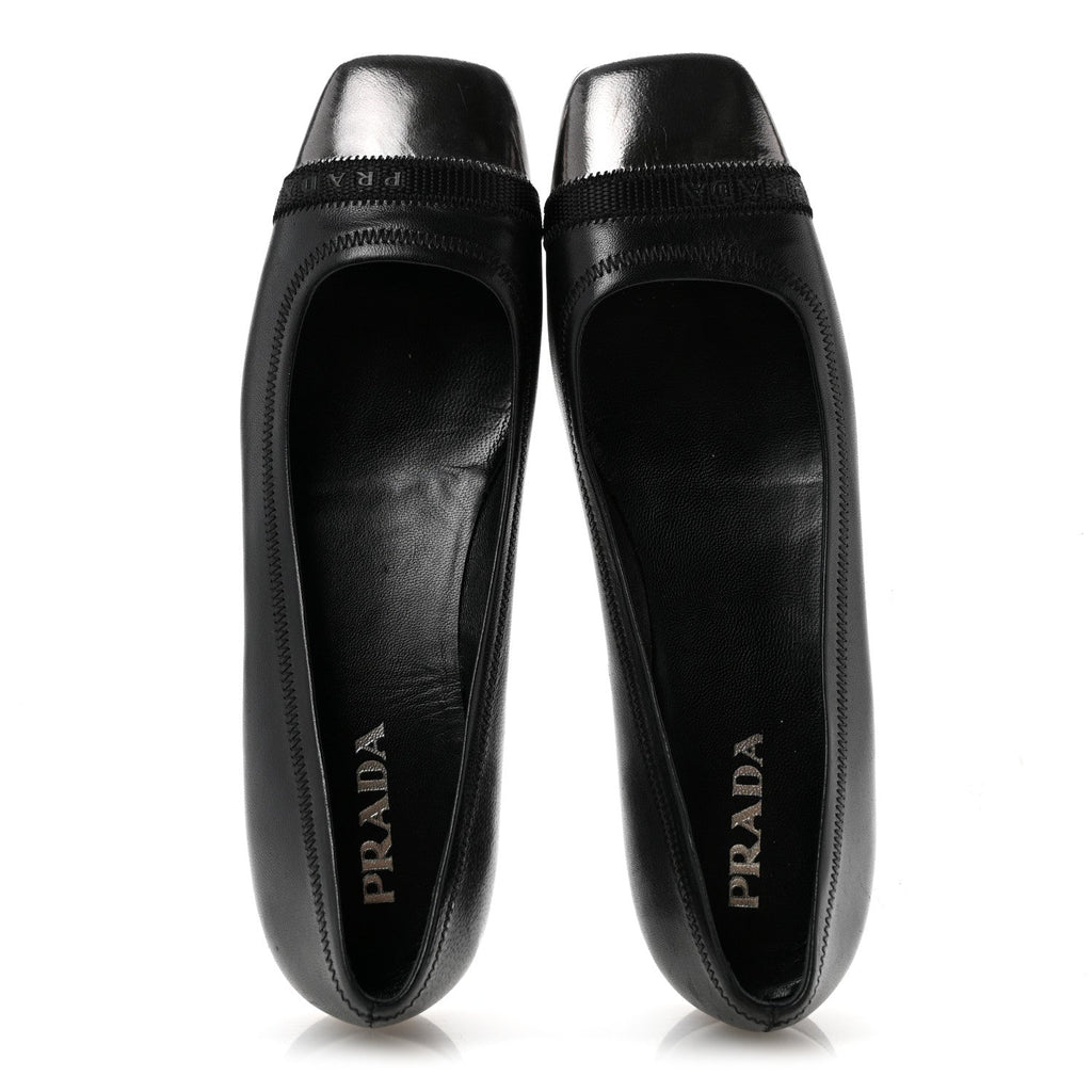 Prada Nappa Metallic Women's Square Toe Ballerina Flats 35.5 Black