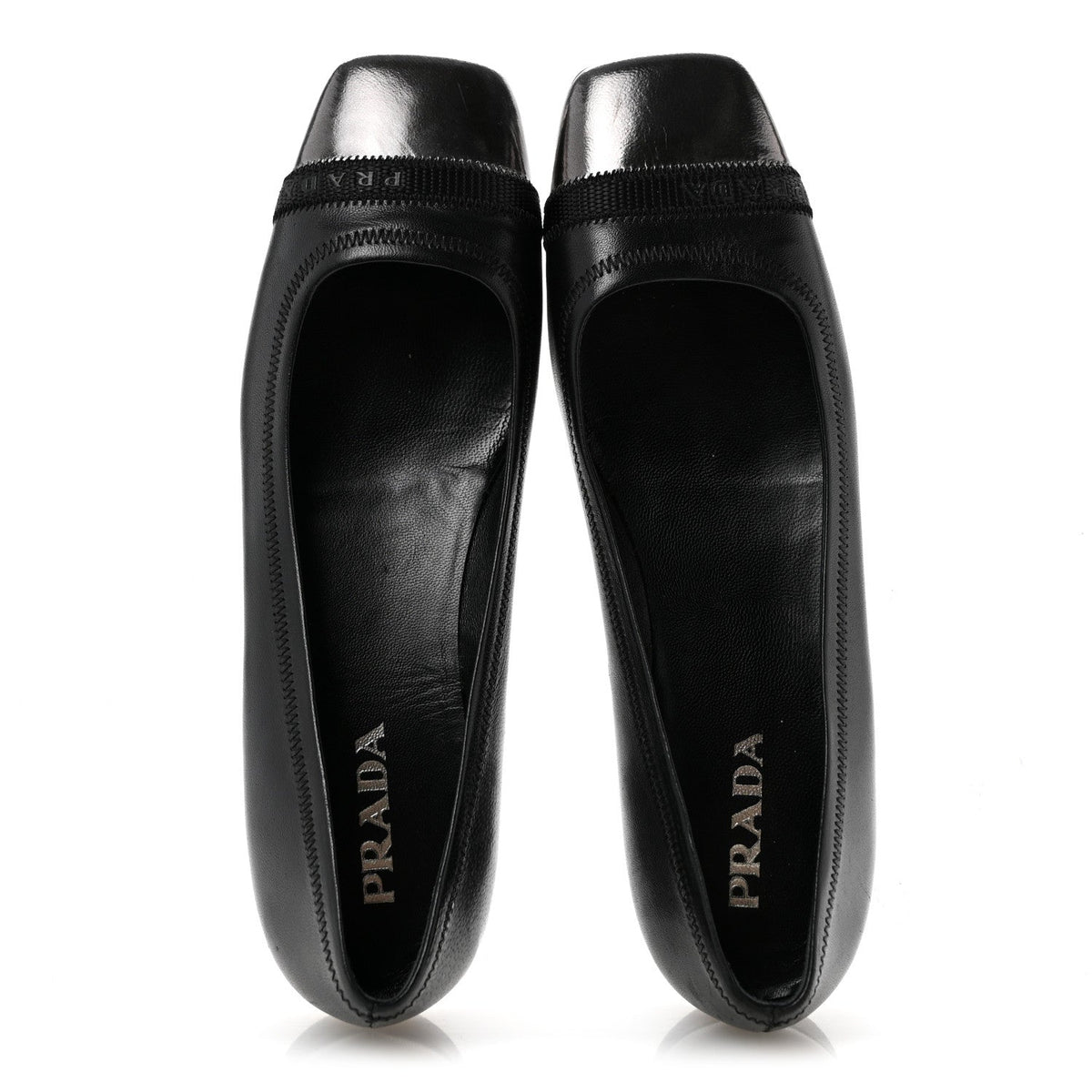 Prada Nappa Metallic Women's Square Toe Ballerina Flats 35.5 Black
