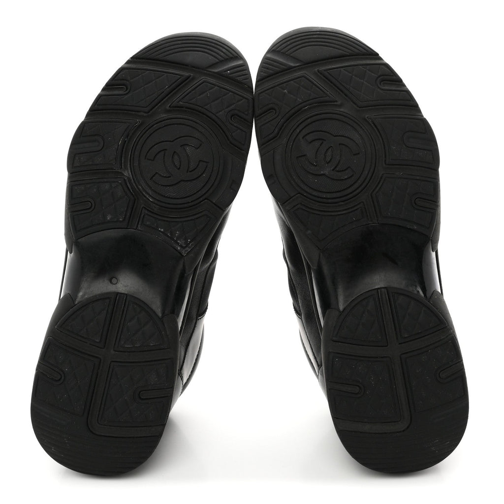 Chanel Lambskin Fabric Women's CC Uniform Sneakers 39 Black