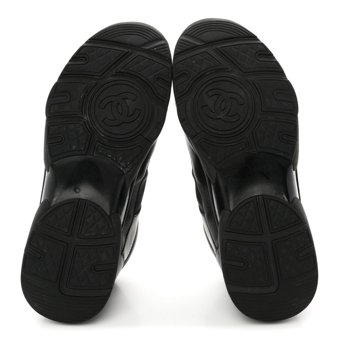 Chanel Lambskin Fabric Women's CC Uniform Sneakers 39 Black