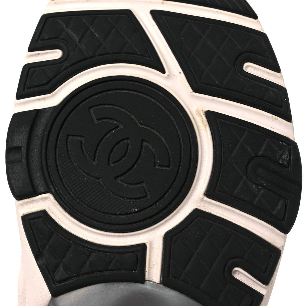 Chanel Mesh Suede Grained Calfskin Women's CC Sneakers 37 Grey White
