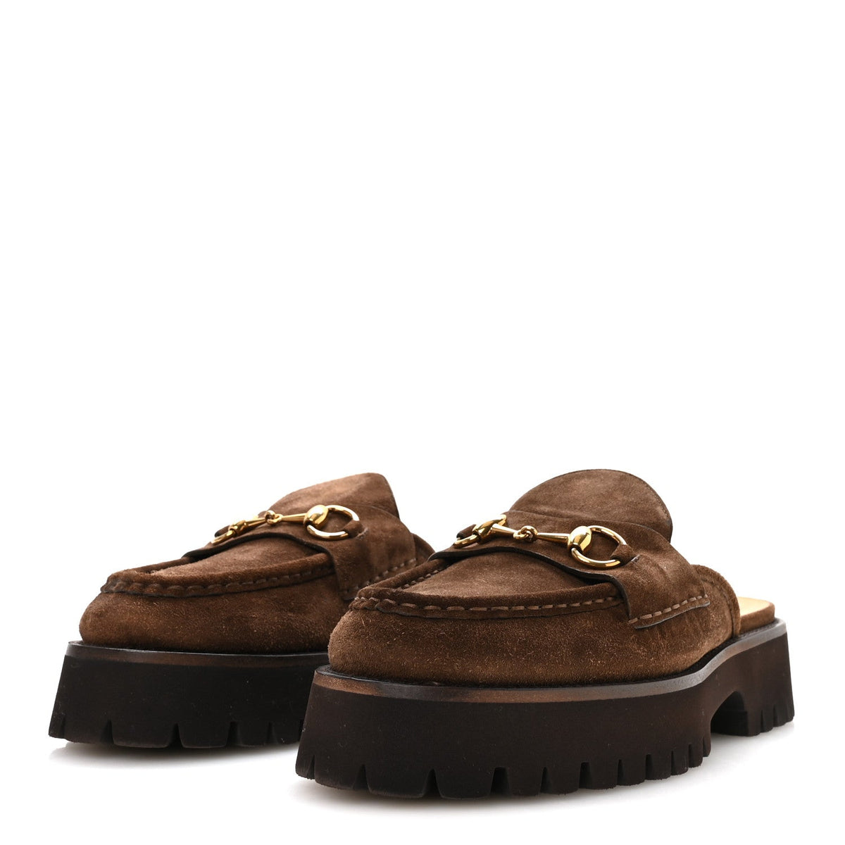 Gucci Suede Women's Horsebit Platform Mules 40 Washed Brown