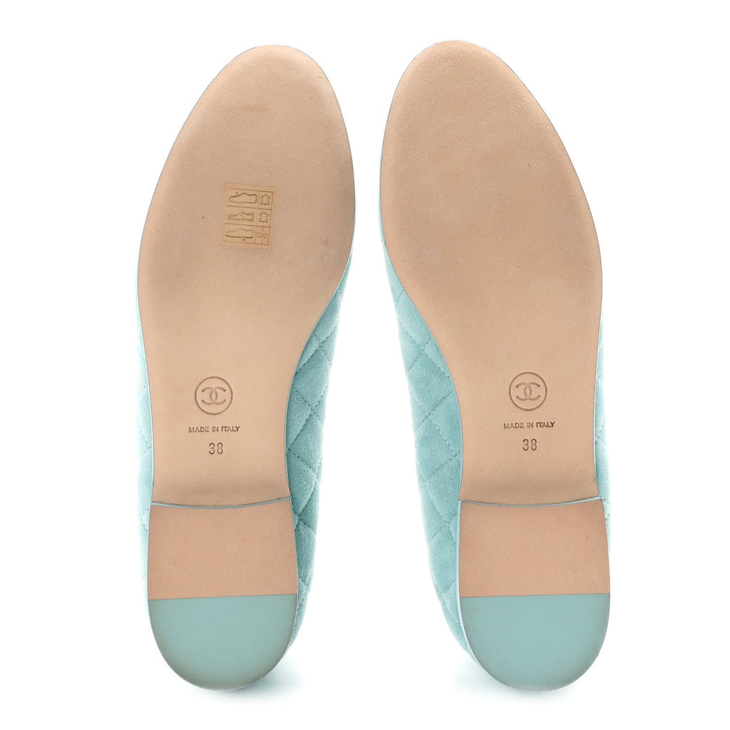 Chanel Suede Calfskin Quilted Cap Toe CC Women's Ballerina Flats